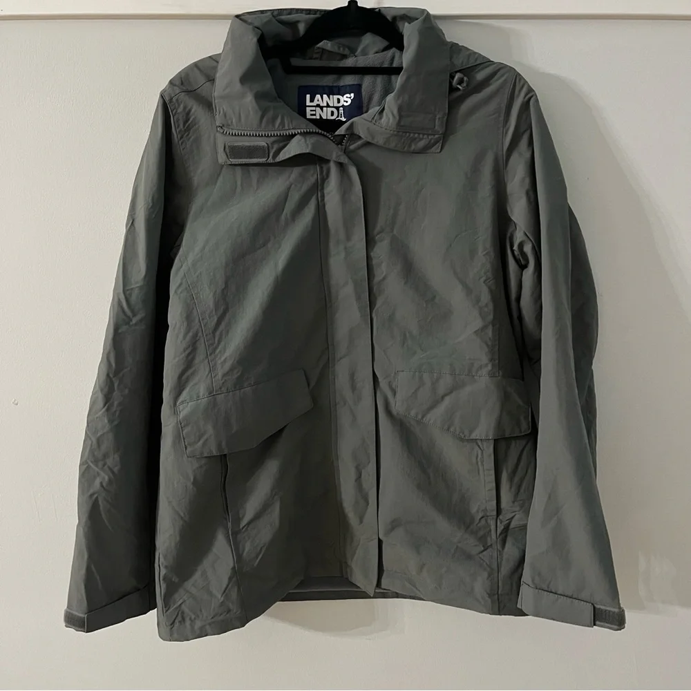 LAND END Boys Arctic Grey Outrigger Hooded Fleece Lined Jacket SZ M-10-12